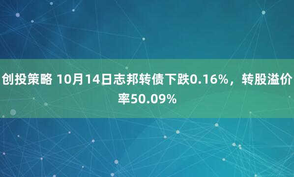 创投策略 10月14日志邦转债下跌0.16%，转股溢价率50.09%